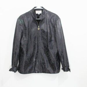 St. John Sport Vintage Women Black Leather Jacket Medium Classic Coat